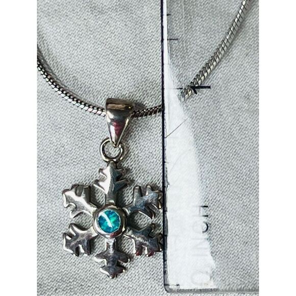 Silver 925 Simulated Fire Opal Snowflake 20" Necklace + Drop Earring Set Jewelry - Picture 10 of 15